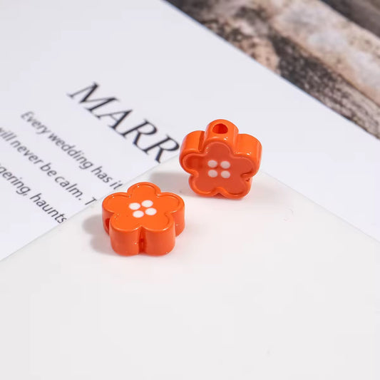 BBB 329 (k) Bright Orange Floral Button Shiny Bead ( 1 pc ) UV Plated Acrylic ( 12 mm )