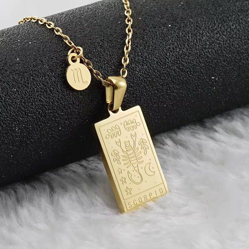 SJ 851 Zodiac Sign Tarot Card Necklace - 18k Gold PVD plated stainless steel - Anti tarnish