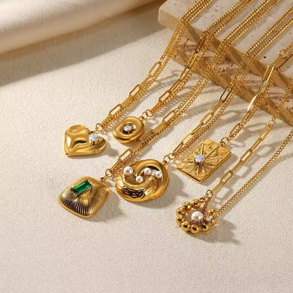 NSJ07C Zircon vintage premium  necklace - 18k Gold PVD plated 316 stainless steel - Anti tarnish
