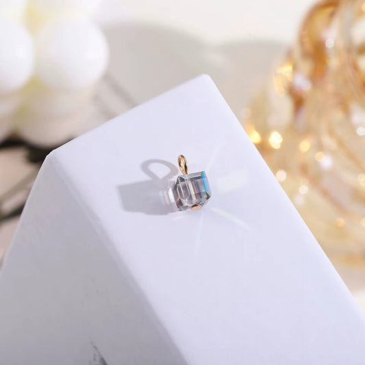 BBB 283 (a) Square Crystal Bead charm 14k gold plated crystal ( 1 pc ) Anti tarnish ( 8 mm )