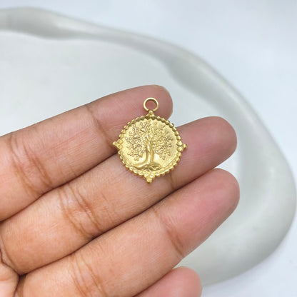 SC03M Vintage Tree round Stainless steel charm ( 1 pc ) Anti tarnish