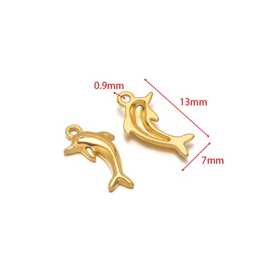 SC15A Dolphin Charm Tiny Sea Creature 18K Gold PVD 316 stainless steel ( 1 piece ) Anti tarnish ( 13:7 mm )