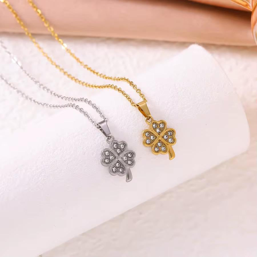 NSJ19C Gold clover Necklace - 18k Gold PVD plated 316 stainless steel - free Anti tarnish