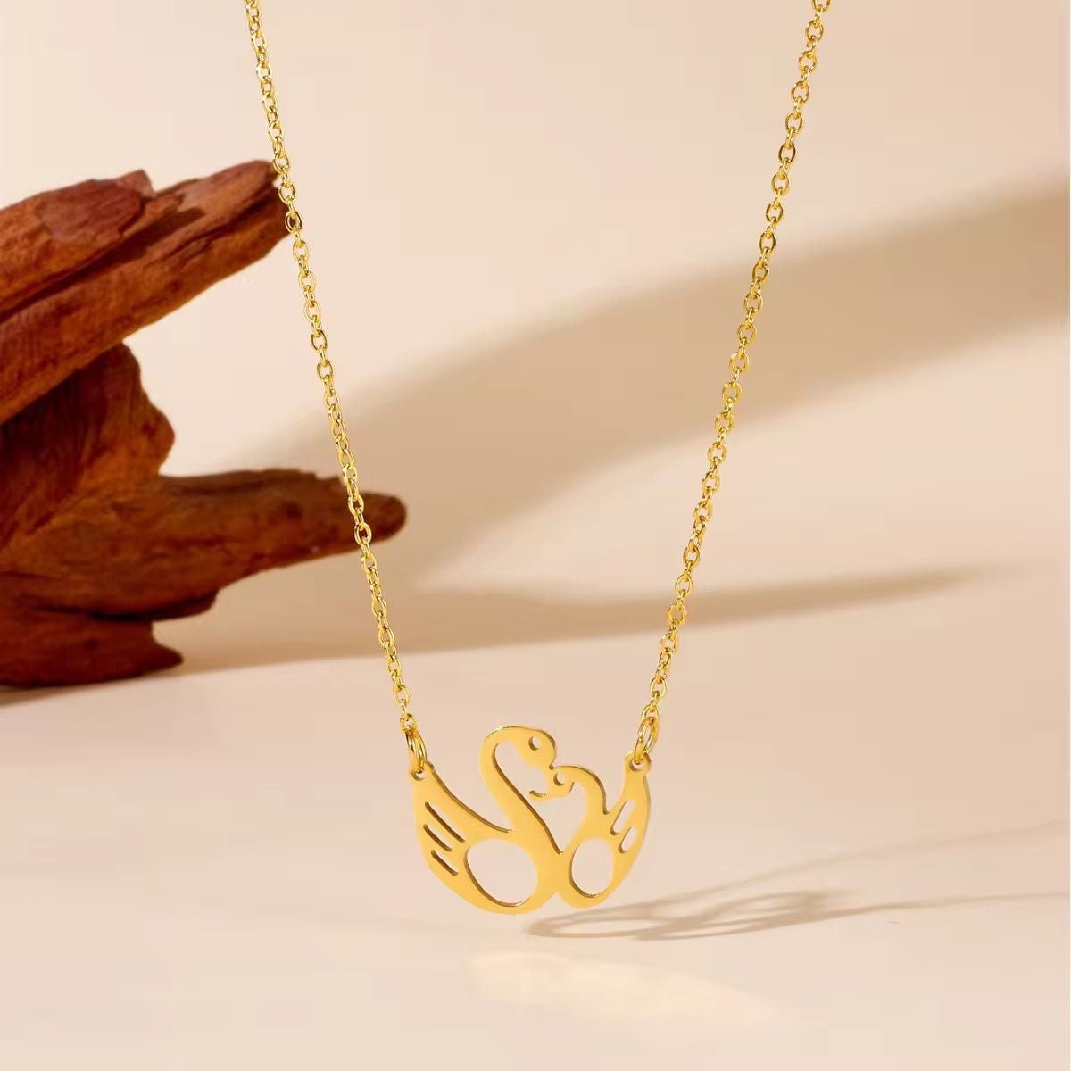 NSJ37C Twin Swan Necklace 18k gold PVD plated
