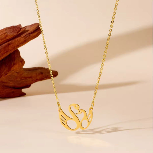 NSJ37C Twin Swan Necklace 18k gold PVD plated