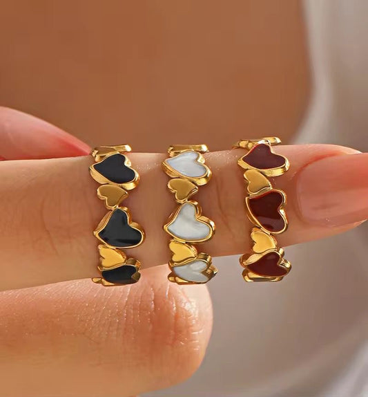 SJ 654 Hearts Vintage style Ring Adjustable - All colours available - 18k Gold PVD plated stainless steel - Anti tarnish