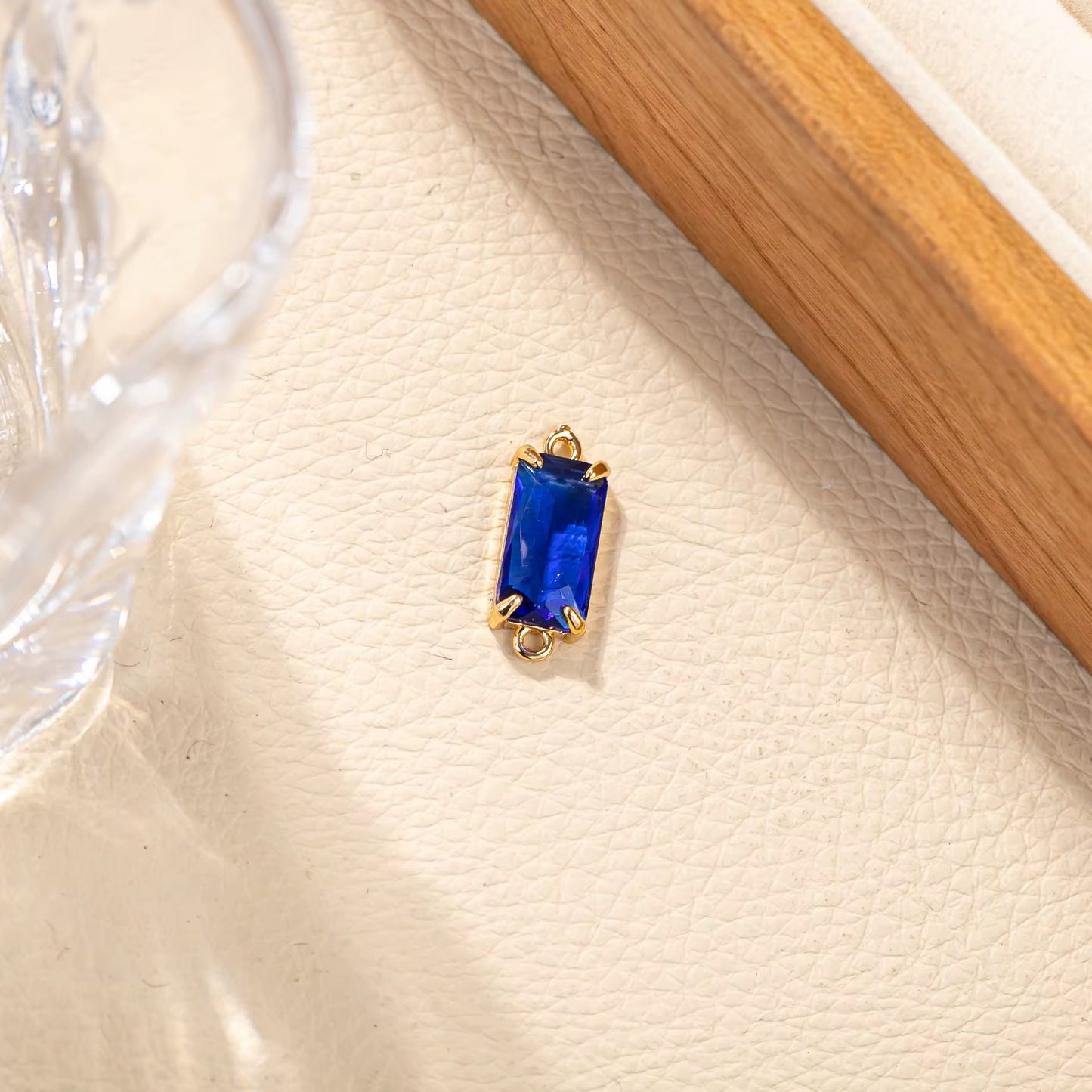 BBB 279 (a) Dark Blue Rectangle Connector 14k gold plated Zircon crystal charm ( 1 pc ) Anti tarnish ( 21:8.5 mm )