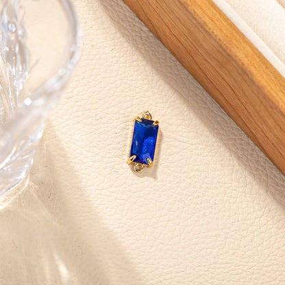 GPC11 D (1) Dark Blue Rectangle Connector 14k gold plated Zircon crystal charm ( 1 pc ) Anti tarnish ( 21:8.5 mm )