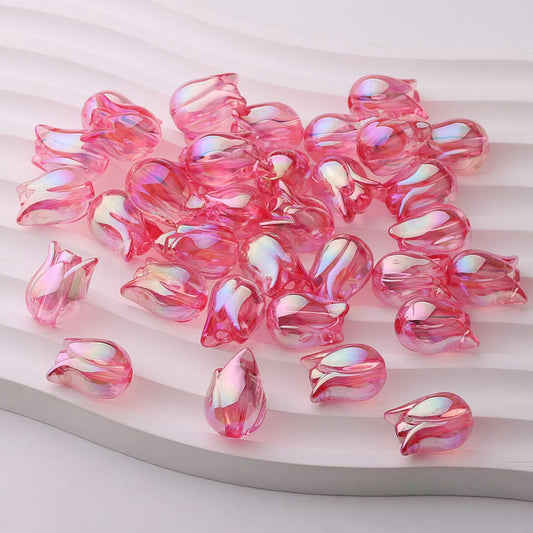 BBB 074 (a) Pink Tulip transparent luminous Acrylic bead ( 1 pc )