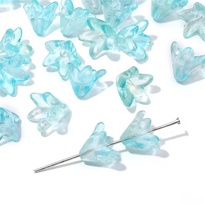 BBB 003 (a) Light Blue golden lily flower glass bead ( 1 pc ) Lampwork Bead ( 13:12 mm )