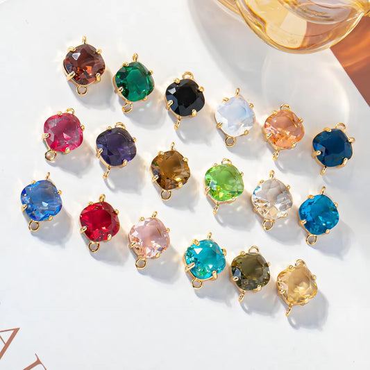 BBB 204 (O)  Black square Zircon Connector 14k gold plated ( 1 pc ) - anti tarnish