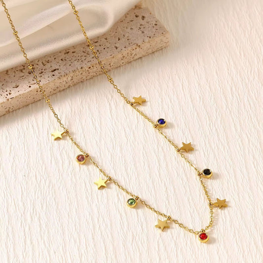 SJ 1051 Star Colourful Zircon dainty Necklace   - 18k Gold PVD plated stainless steel - Anti tarnish