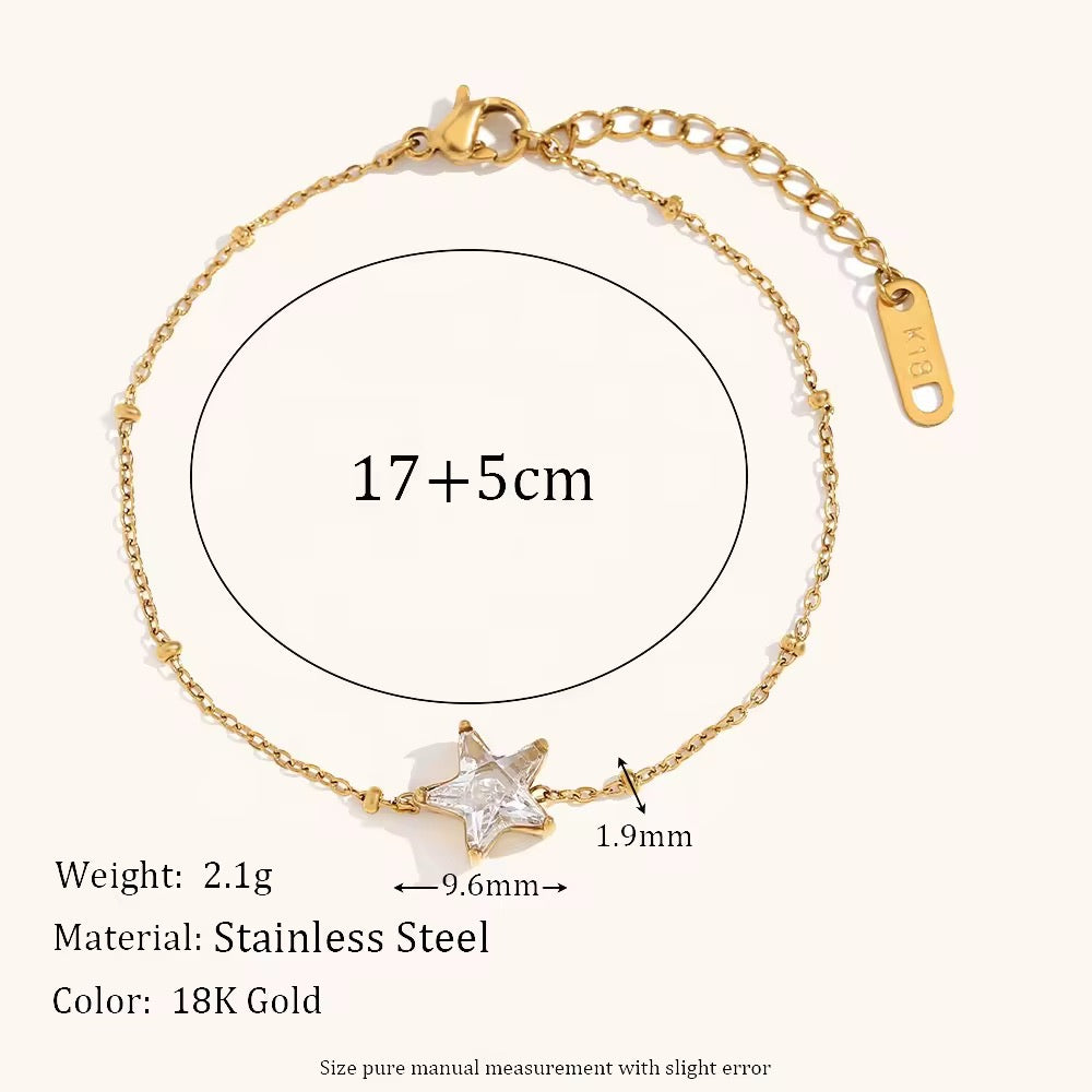 SJ 415 Minimalistic Star Zircon bead chain Bracelet- Premium 18k Gold PVD plated stainless steel - Anti tarnish - Wholesale