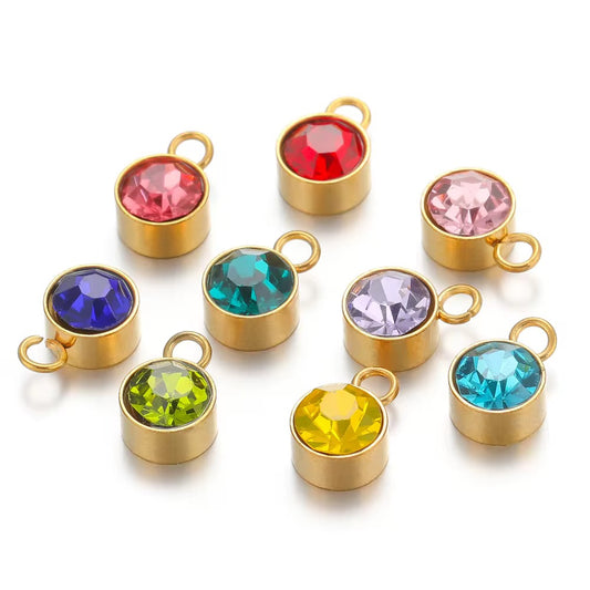 BBB 287 (b) Light Green Zircon Round Charm 18k Gold PVD plated 316 stainless steel ( 1 pc ) Anti tarnish ( 8 mm )