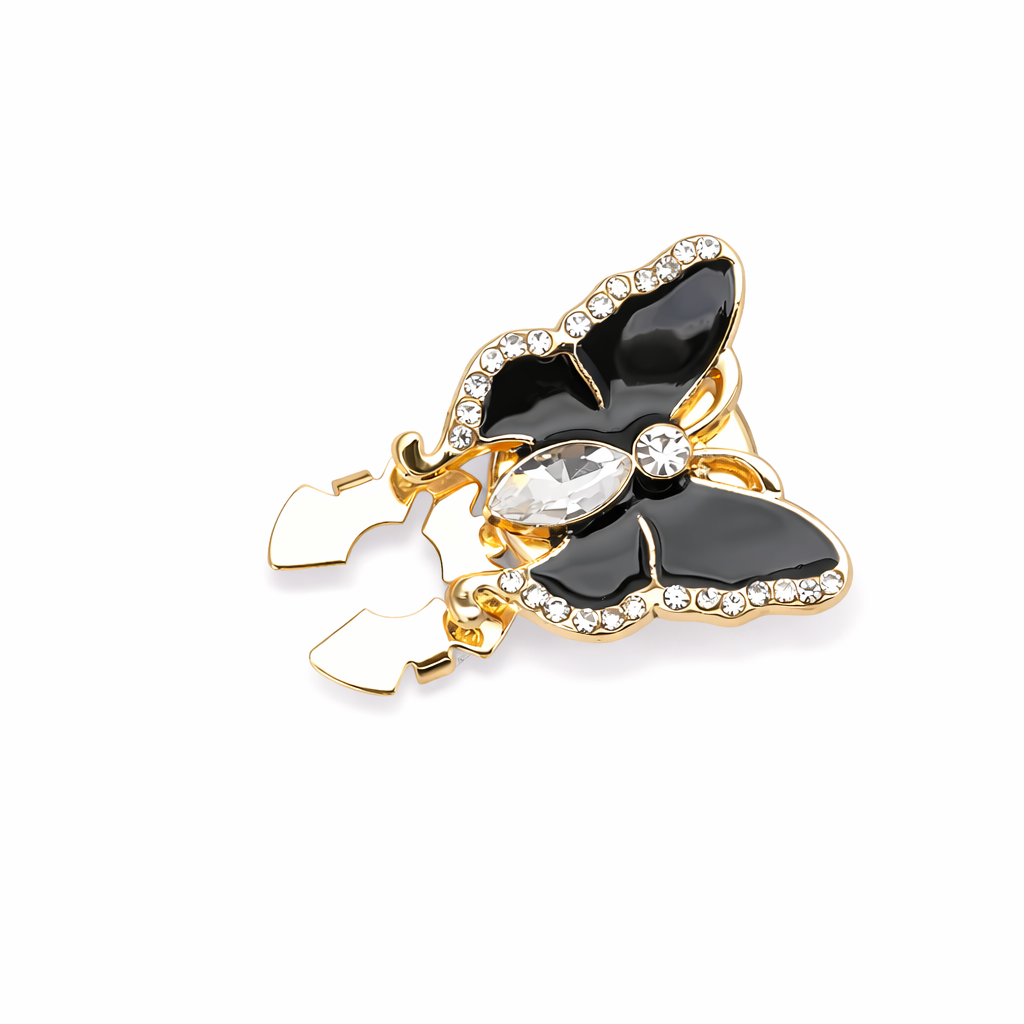 BBB 320 (e) Zircon Black Butterfly Gold Cufflink Button Cabochon ( 1 pc ) Anti tarnish ( 22*24 mm )