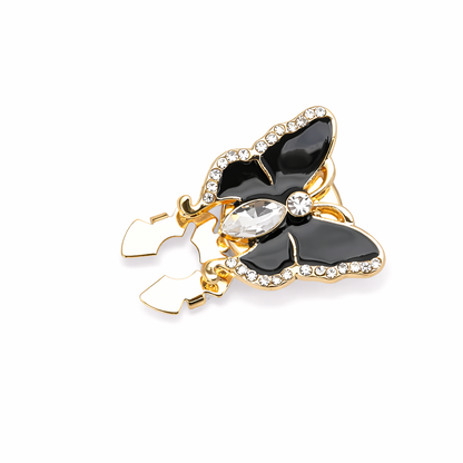 BBB 320 (e) Zircon Black Butterfly Gold Cufflink Button Cabochon ( 1 pc ) Anti tarnish ( 22*24 mm )