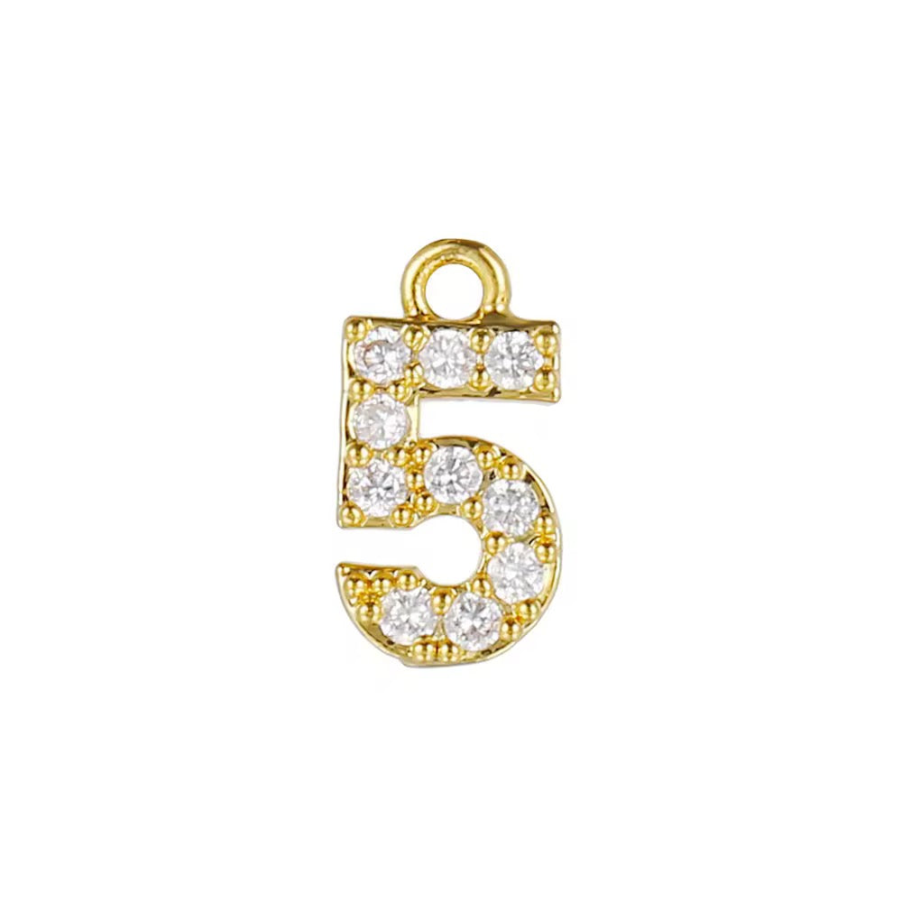 BBB 340 Numbers zircon 14k gold plated charm ( 10 mm ) Anti tarnish ( 1 pc )