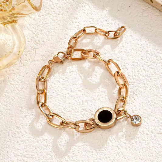 SJ 804 Roman chunky zircon rose gold bracelet  - 18k Gold PVD plated stainless steel - Anti tarnish