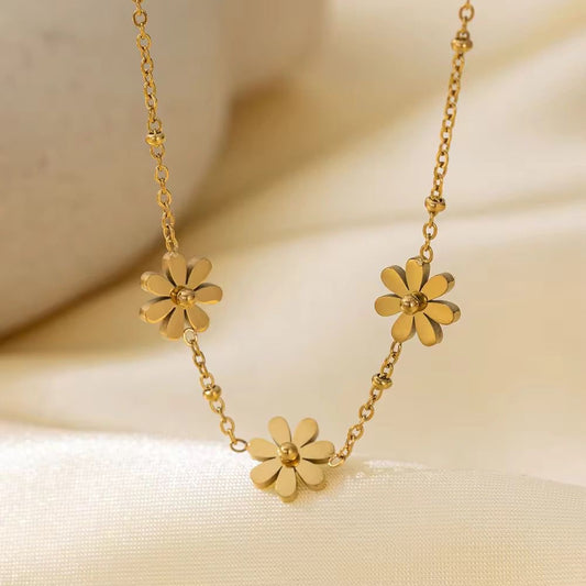 NSJ26B Daisy flower Necklace - 18k Gold PVD plated 316 stainless steel - Anti tarnish