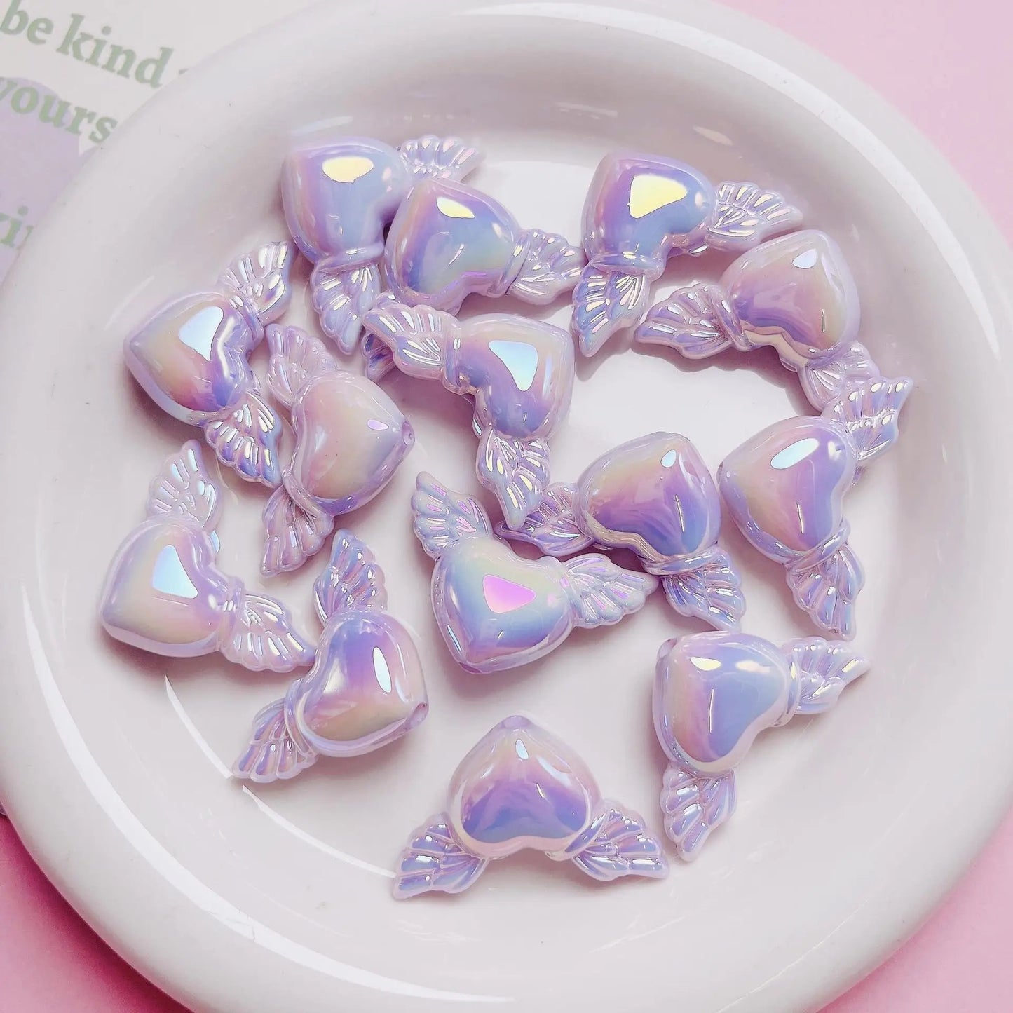 AC 1989 Luminous heart with wings uv plated holographic irrediscent Acrylic bead ( 1 pc )