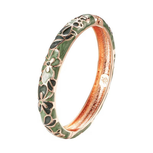 GP 13 Olive Green colourful Lotus Floral 10mm Cuff Bracelet 14k gold plated - Anti tarnish