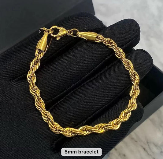SS 208 twisted unisex bracelet - 18k gold plated stainless steel - Anti tarnish - Wholesale