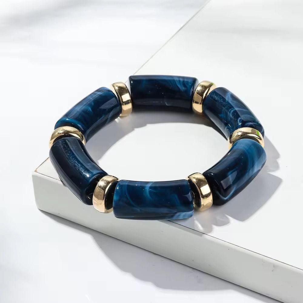 SJ 615 Dark Blue Bohemian Bamboo Bead Bracelet - Anti tarnish