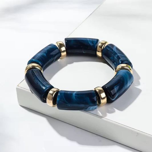 SJ 615 Dark Blue Bohemian Bamboo Bead Bracelet - Anti tarnish