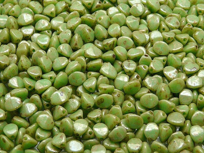 BBB  112 (A) Czech pressed Glass Pinch Beads Opaque pale green Picasso -(1PC)