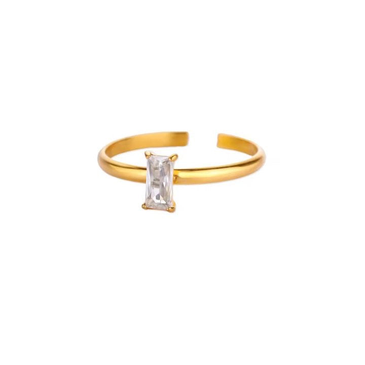 RSJ15A RECTANGLE zircon ring -  18k Gold PVD plated 316 stainless steel - Anti tarnish