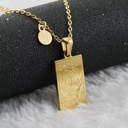 SJ 851 Zodiac Sign Tarot Card Necklace - 18k Gold PVD plated stainless steel - Anti tarnish