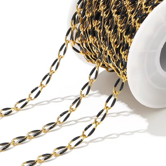 CN 285 Black Drop oil 3.8 mm wide 18k gold plated Stainless steel chain ( 1 inch ) Anti tarnish