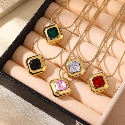 SJ 954 Chunky Zircon square modern minimalist Necklace - 18k Gold PVD plated stainless steel - Anti tarnish