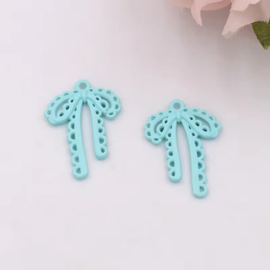 BBB 342 (j) Light Blue Bow Spray painted Charm ( 1 pc ) High Quality Alloy ( 28:20 mm )