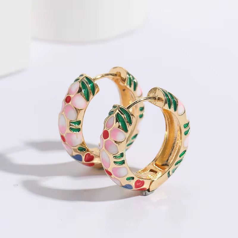 GP 16 Floral Vintage Enamel Gold plated Hoops - Anti tarnish