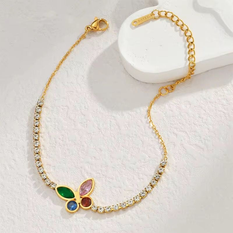 SJ 916 Butterfly Zircon Tennis bracelet - 18k Gold PVD plated stainless steel - Anti tarnish