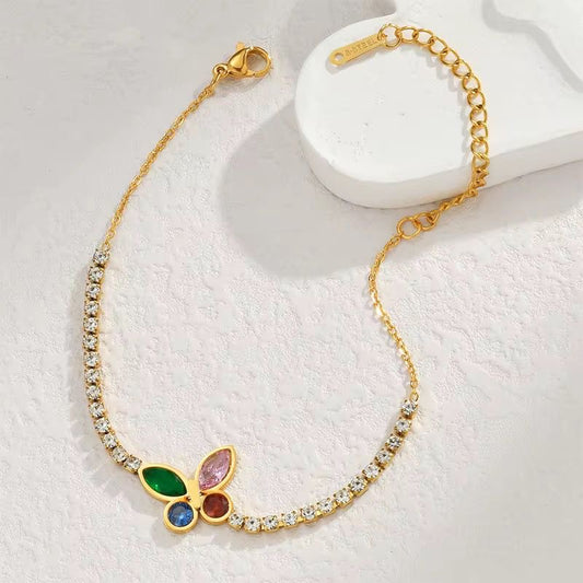 SJ 916 Butterfly Zircon Tennis bracelet - 18k Gold PVD plated stainless steel - Anti tarnish
