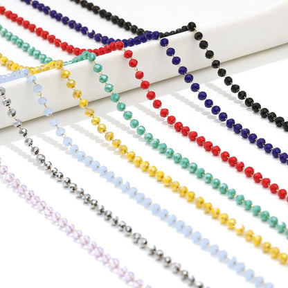 CN 233 Ink blue Glass faceted beaded crystal gold Stainless steel chain ( 1 feet )Anti tarnish