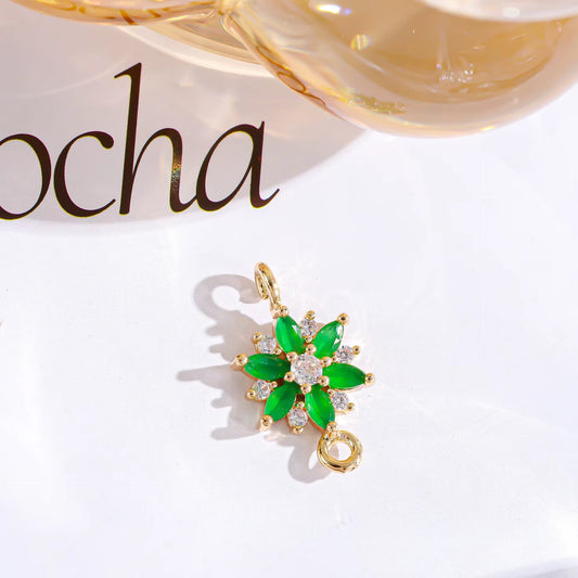 BBB 282 (e) Green Zircon Snowflake connector 14k gold plated crystal charm ( 1 pc ) Anti tarnish ( 18:10 mm )