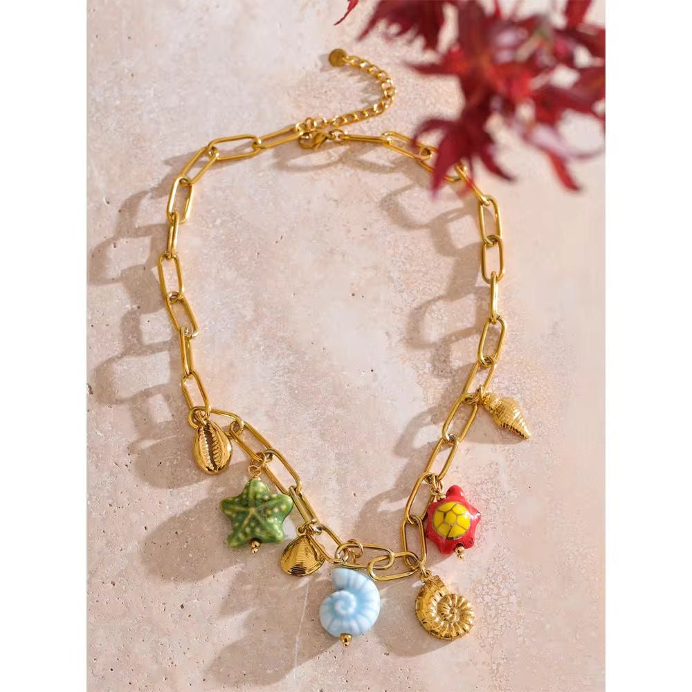 SJ 484 Chunky charm Necklace - premium collection - 18k Gold PVD plated stainless steel - Anti tarnish