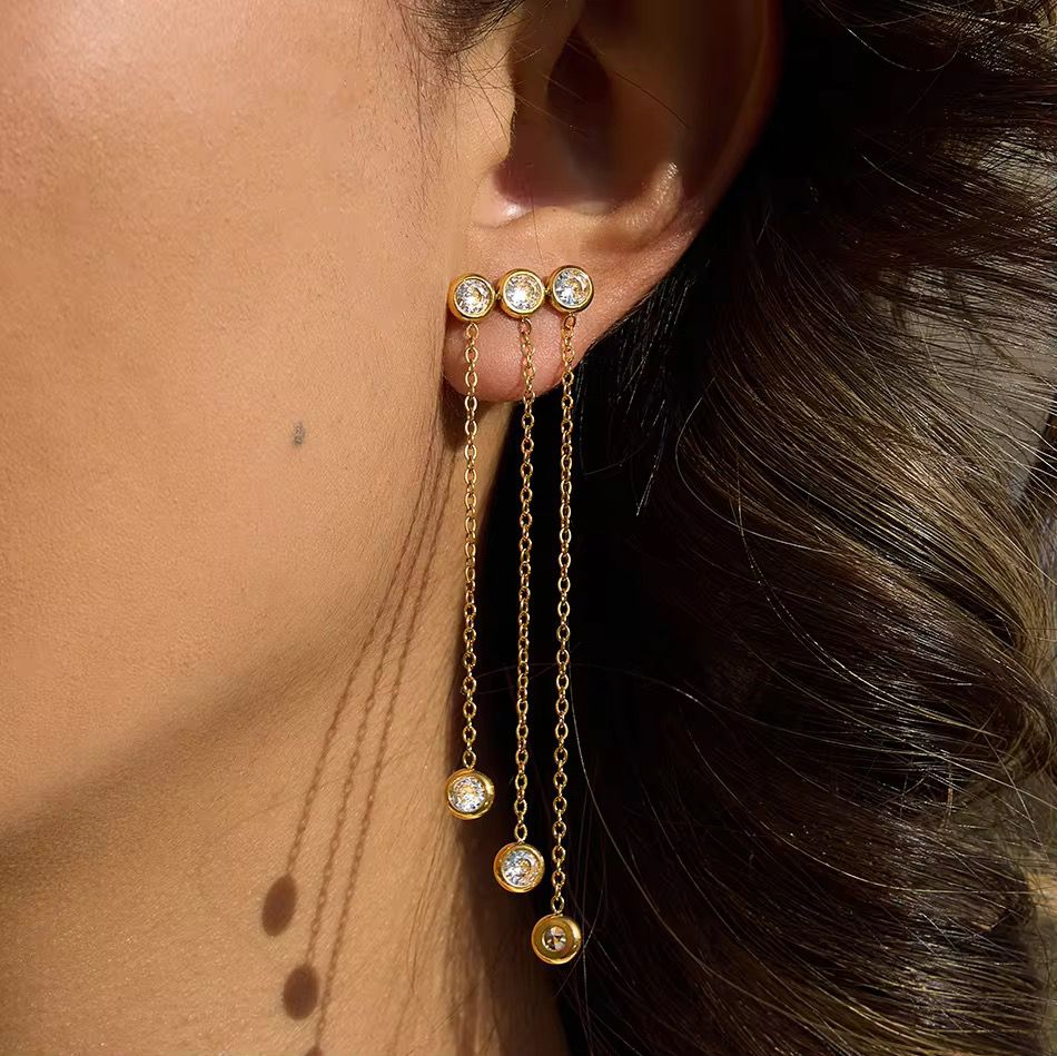 ESJ24D Zircon Drop EARRING - 18K GOLD PVD plated