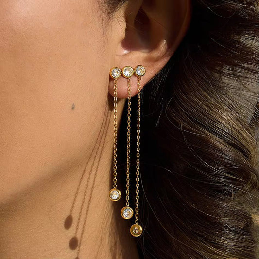 ESJ24D Zircon Drop EARRING - 18K GOLD PVD plated