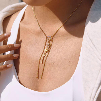 NSJ22D Heart zircon  Necklace - 18k gold PVD plated 316 stainless steel - Anti tarnish