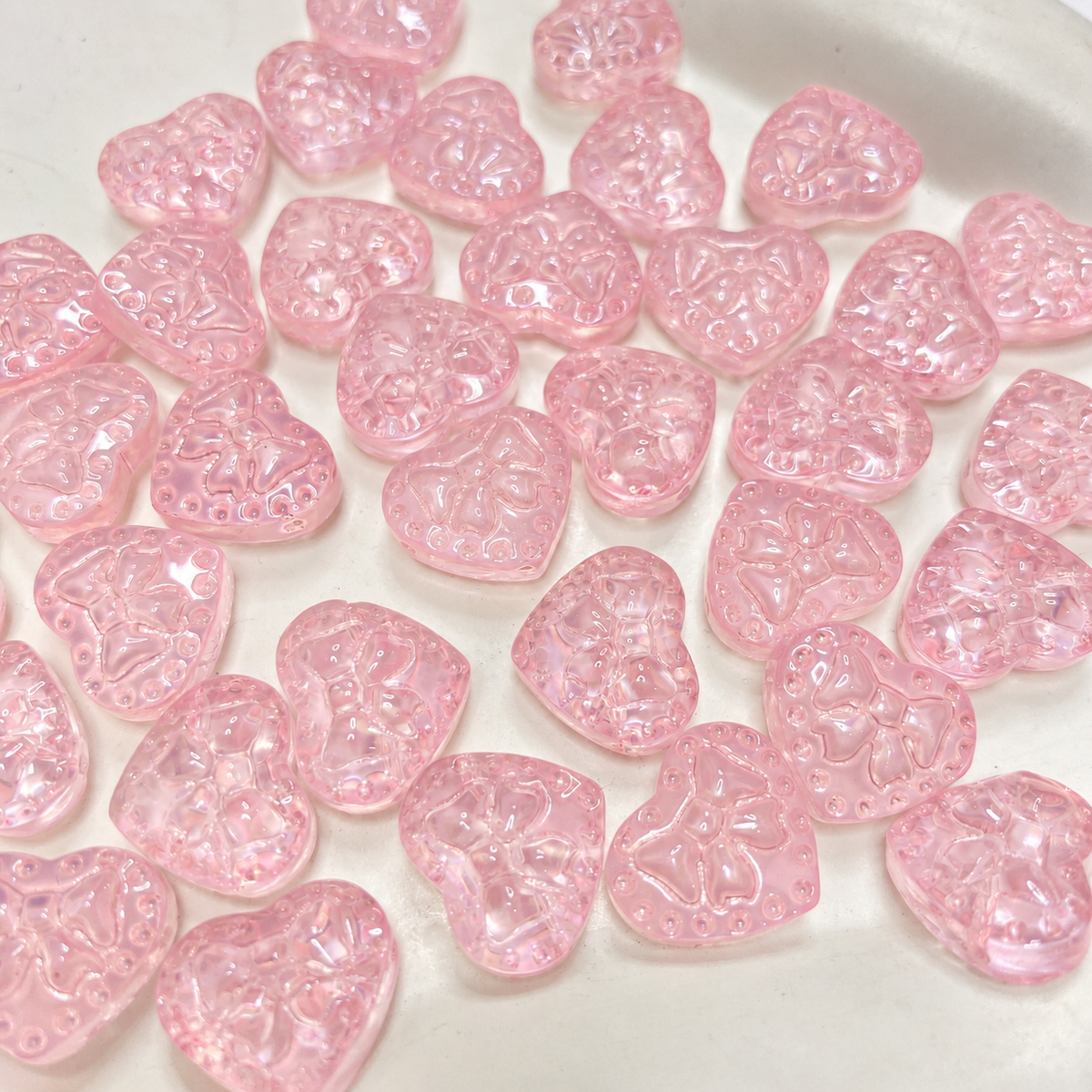 GB62A Bow engraved heart glass bead ( 1 pc )