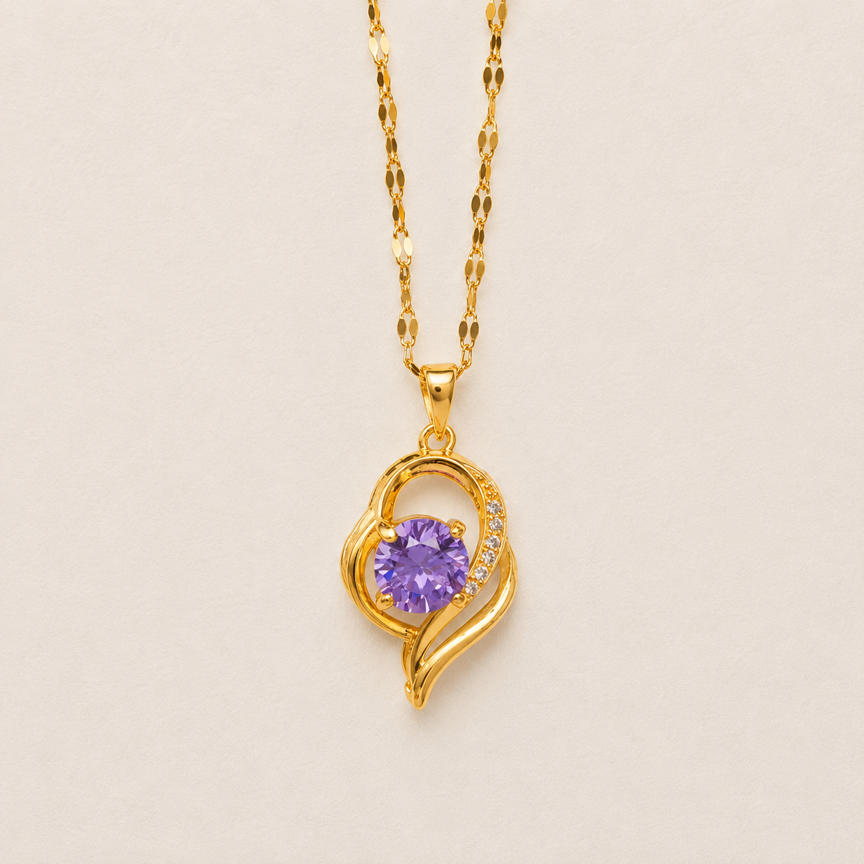 NSJ40A Purple Stone Necklace Stainless steel chain and zircon Copper gold plated pendant