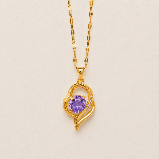 NSJ40A Purple Stone Necklace Stainless steel chain and zircon Copper gold plated pendant