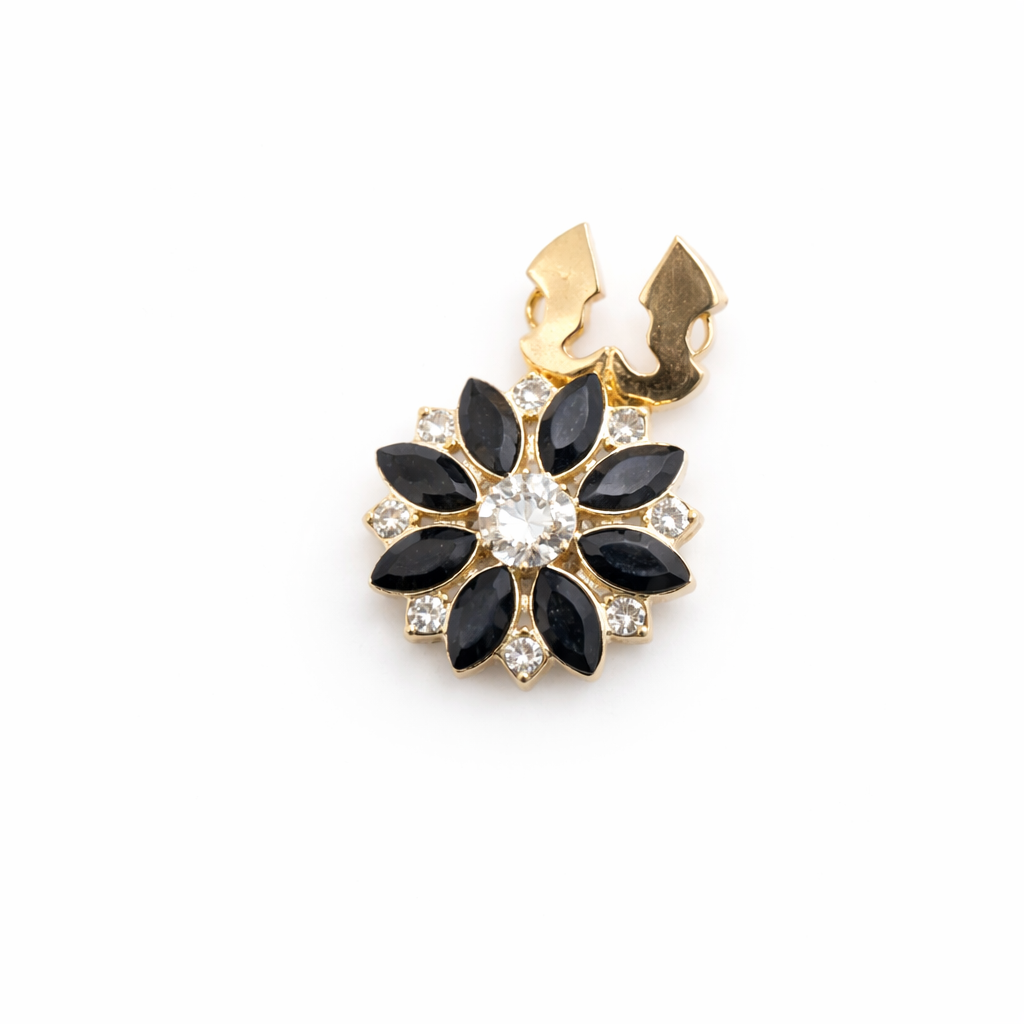 BBB 320 (a) Black Flower Gold Cufflink Button Cabochon ( 1 pc ) Anti tarnish ( 35 mm )