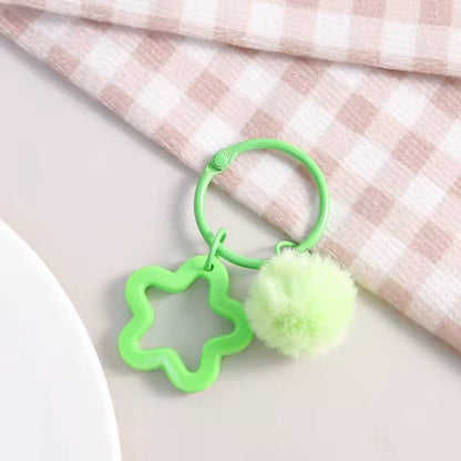 KC36  Star Keychain with Fur Ball - Keyring Clasp( 1 pc ) ( 3:3:2 cm )