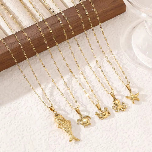NSJ19D Star & Turtle pendant set Necklace -  18k Gold PVD plated 316 stainless steel - Anti tarnish