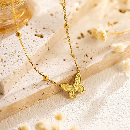 SJ 761 Butterfly Clavicle Necklace - 18k Gold PVD plated stainless steel - Anti tarnish